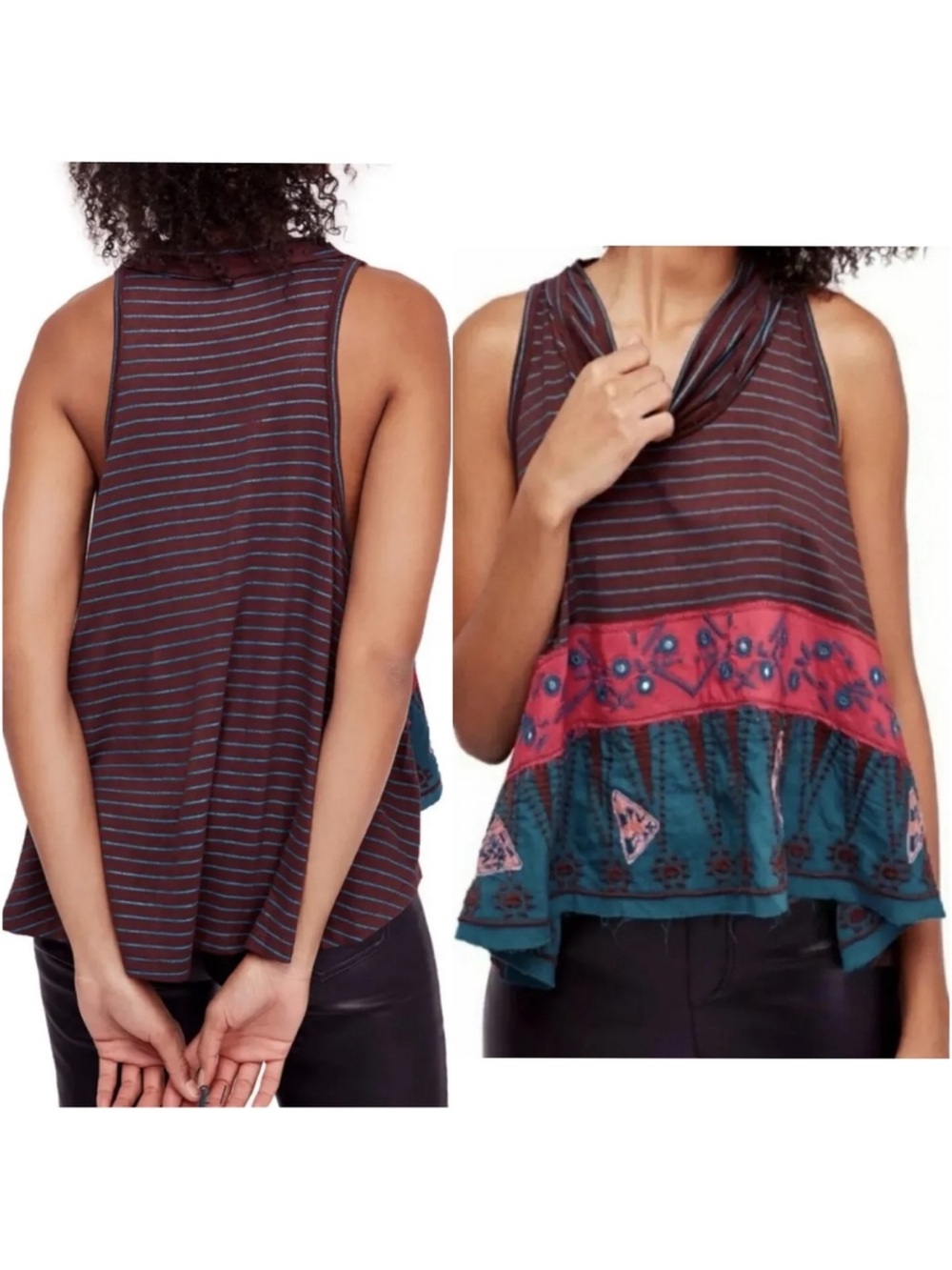 Free People Boho Embroidered Sleeveless Tunic Top Size Small